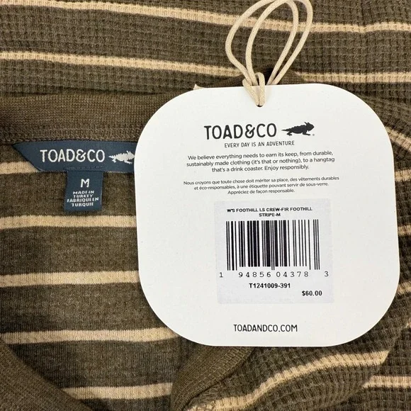 Toad & Co Womens Foothill Striped Thermal Long Sleeve Top Crew-Fir Medium NEW - Picture 3 of 6